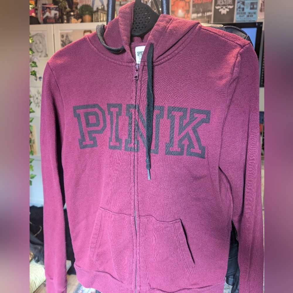 Victoria's Secret Pink Womens Small Burgundy Zip Up